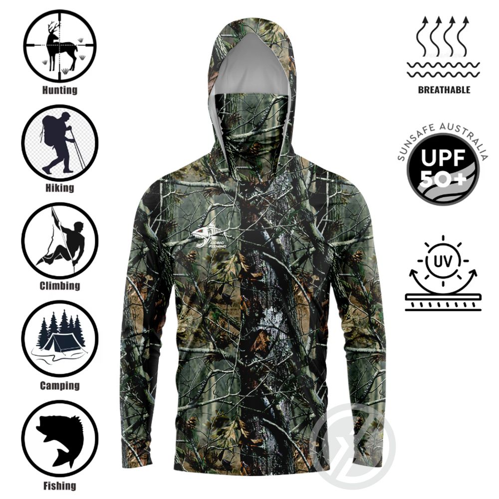Tee Graphic Print - UPF50+ Kapüşonlu Balıkçı Gömleği, Entegre Yüz