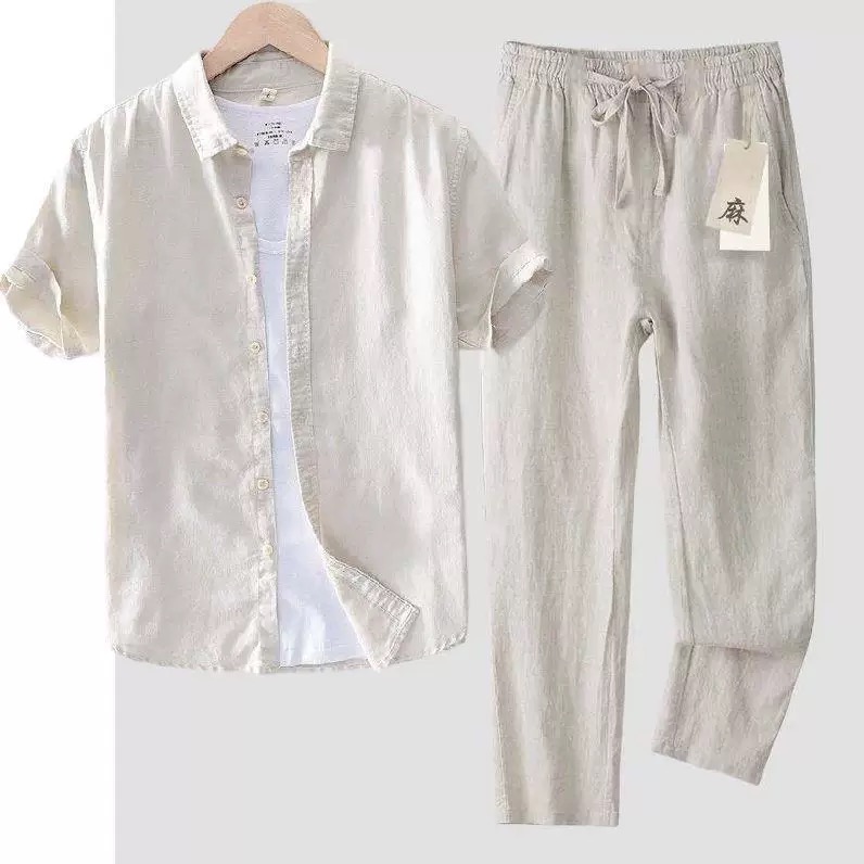 Linen Shirt Breathable - Saf Keten Pamuklu Gömlek Erkek Kısa
