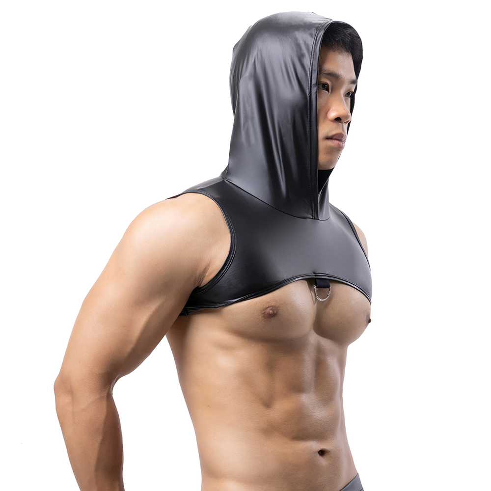 Tank Top Muscle - Erkekler Suni Deri Kapşonlu Spor Tankı
