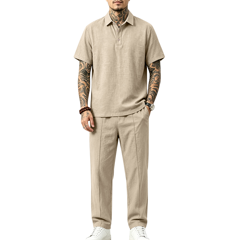 Short Linen Drawstring - Erkek 2 Parça Polo Takımı Kısa