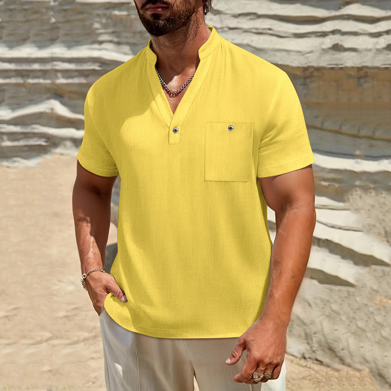 Erkek Pamuklu Keten Henley Göm - Linen Shirt Breathable incelemesi ve fiyatı