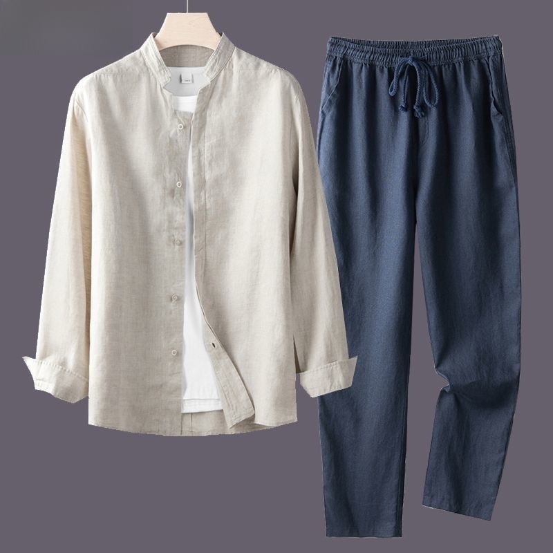 İlkbahar Sonbahar Saf Keten Pa - Linen Shirt Breathable incelemesi ve fiyatı