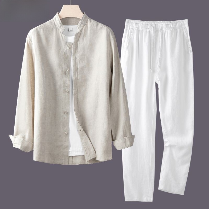 İlkbahar Sonbahar Saf Keten Pa - Linen Shirt Breathable incelemesi ve fiyatı